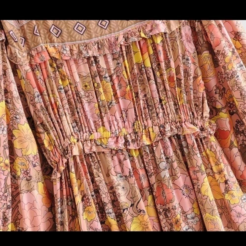Gypsy Boho Floral Champagne And Pink Dress - Picture 10 of 14